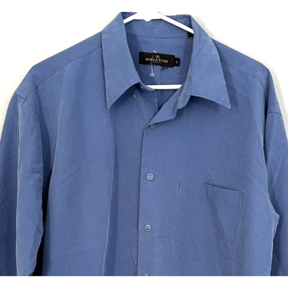 Bugatchi Shirt Mens L Blue Microcheck Button Down Long Sleeve‎ Luxury